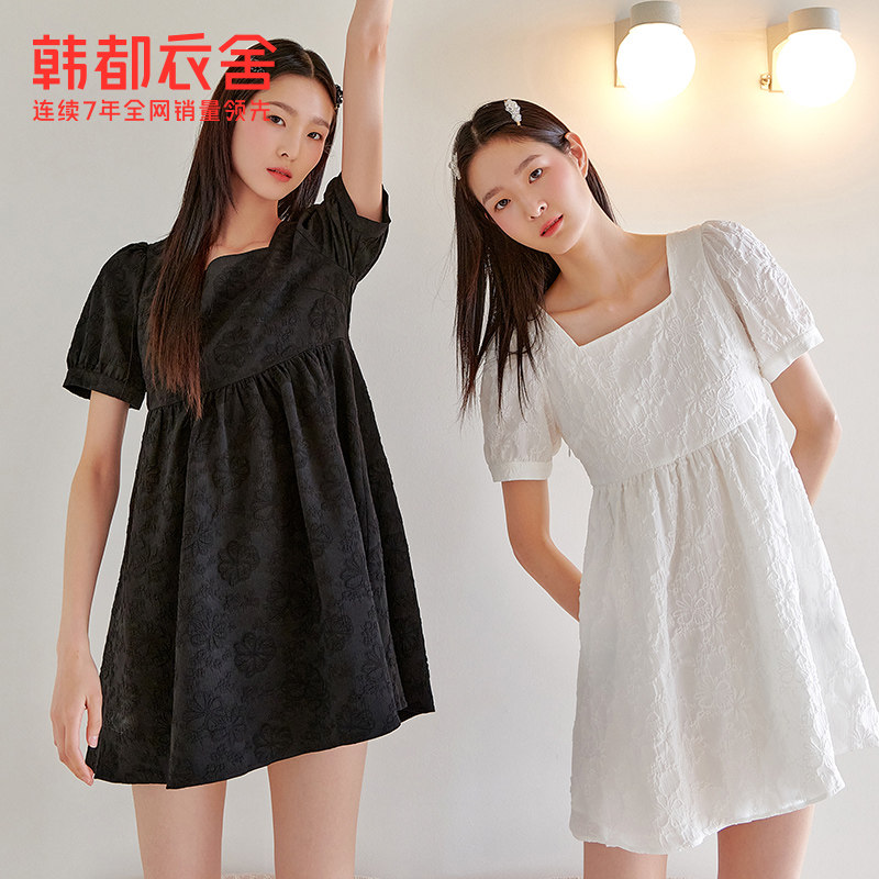 韩都衣舍泡泡袖方领女2022夏连衣裙 韩都衣舍连衣裙