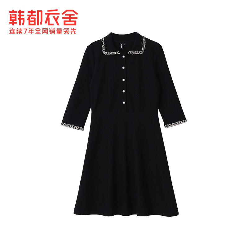 韩都衣舍2020秋季新款珍珠扣连衣裙 韩都衣舍连衣裙