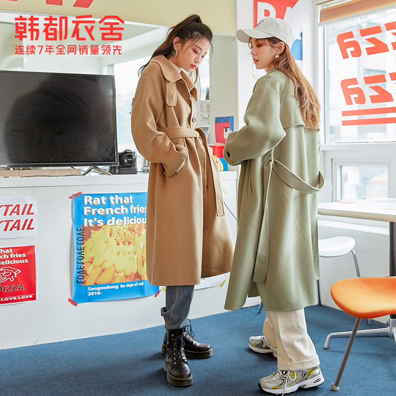 韩都衣舍2021秋装新款羊毛宽松大衣 韩都衣舍毛呢外套