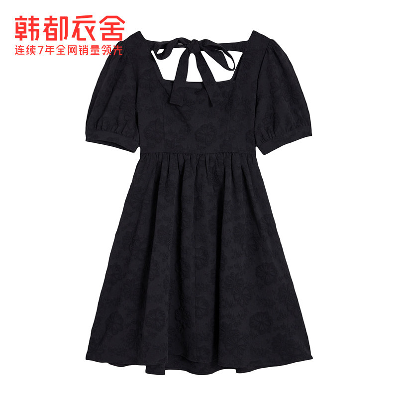 韩都衣舍泡泡袖方领女2022夏连衣裙 韩都衣舍连衣裙