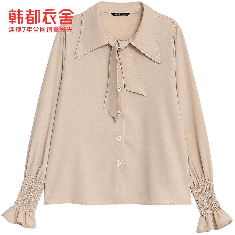 韩都衣舍2020秋装新款韩版系带衬衫 韩都衣舍敏丽衬衫