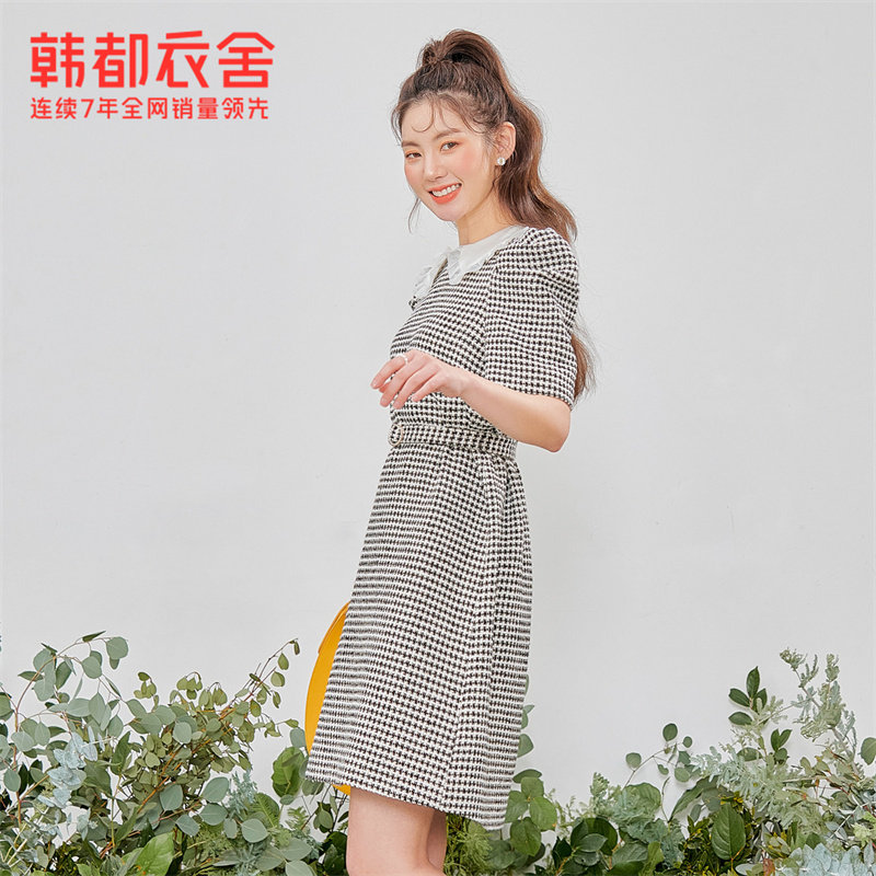 韩都衣舍连衣裙2022夏装腰带裙子 韩都衣舍连衣裙