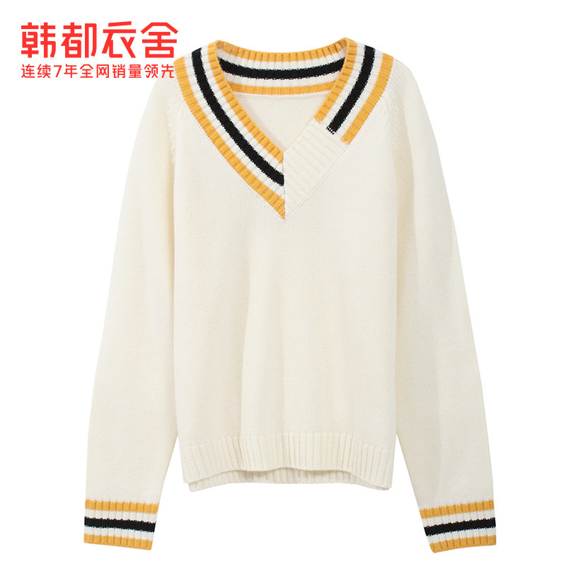 韩都衣舍2020秋季新款v领日系毛衣 韩都衣舍毛针织衫