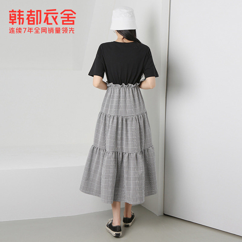 韩都衣舍拼接假两件格纹2022连衣裙 韩都衣舍连衣裙