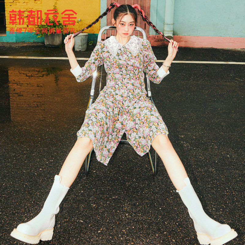 韩都衣舍法式碎花2022春季新款长裙 韩都衣舍连衣裙
