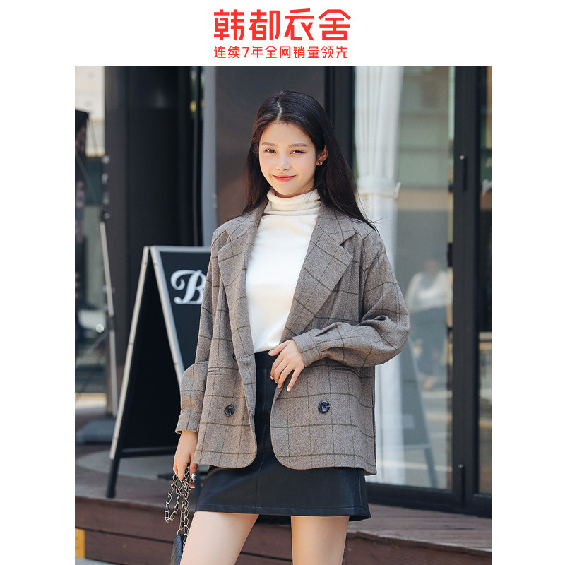 韩都衣舍2020秋装新款韩版格子宽松 韩都衣舍敏丽西装