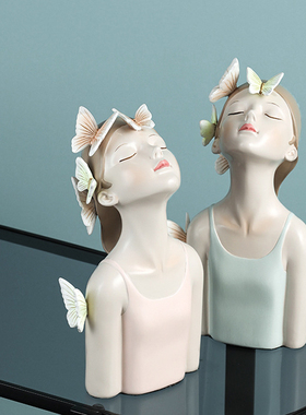 女孩人物仰面蝴蝶茶几托盘装饰品