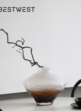 博西家居新款渐变色中古花瓶玻璃中式插花器客厅玄关酒店禅意摆件