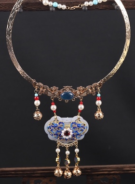 景泰蓝保色项圈仿白玉纯铜铃铛项圈汉服洛丽塔周边古风项圈女璎珞