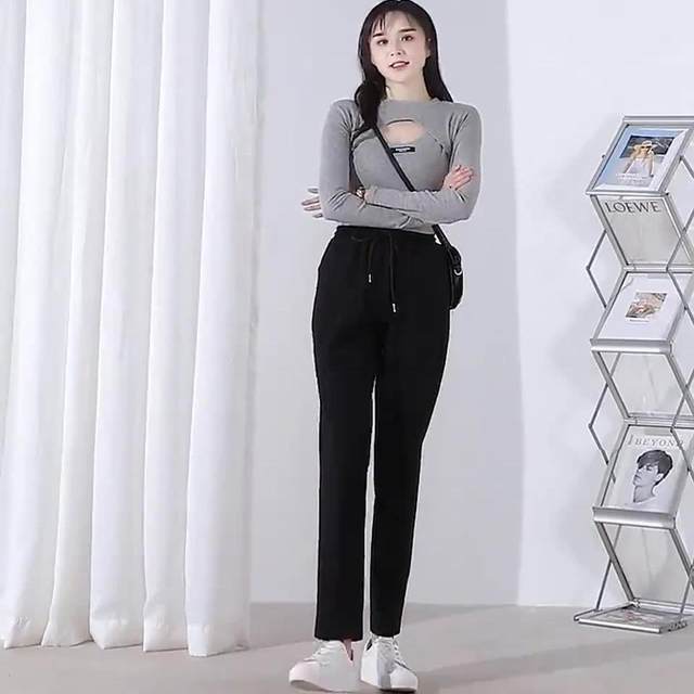 Spring and summer nine-point harem pants versatile high waist