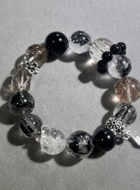 招财纳福天然黑发晶搭配超七原创设计款手链黑闪灵串珠高级感礼物