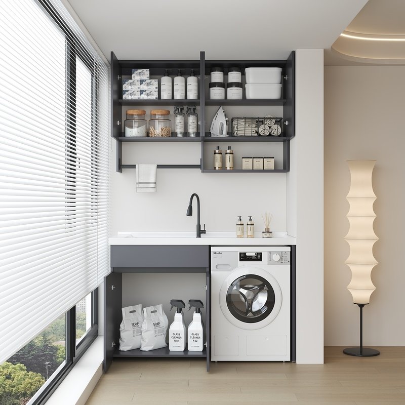 定制蜂窝铝阳台洗衣机伴侣洗衣柜组合切角定制石英石洗衣盆带搓板,淘宝优惠券,粉丝福利购,淘宝优惠卷