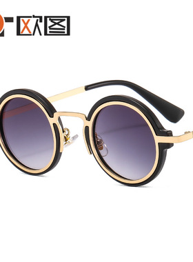 62034圆框朋克风个性嘻哈金属PC混合太阳镜 潮男女街拍网红墨镜