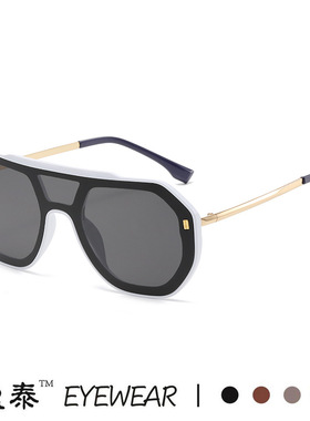 新款跨境大框眼镜个性蛤蟆镜半金属一体镜太阳镜男街拍潮流墨镜