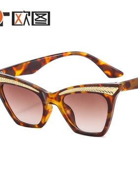 欧图春款猫眼眉毛装饰女士太阳镜摩登走秀个性跨境ins墨镜961