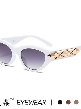 欧美复古猫眼墨镜女潮街拍防紫外线箭头金属镜腿太阳镜女跨境