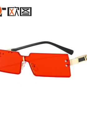 个性小框方型男女士太阳镜嘻哈金属连体片街拍时尚糖果色墨镜7194