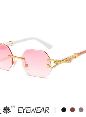 欧美复古跨境木纹豹子镜腿太阳镜男八边形时尚防紫外线墨镜女潮