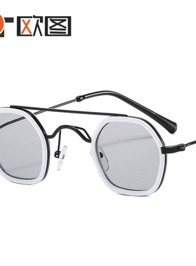 新款朋克小框双梁嘻哈太阳镜欧美时尚潮人个性机车彩色墨镜22062