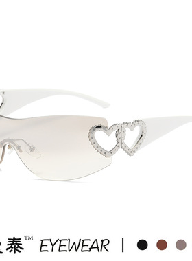 新款时尚无框连体镂空爱心Y2K太阳镜辣妹欧美运动网红墨镜潮跨境