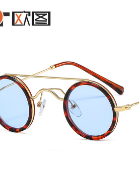 朋克小圆框个性装饰嘻哈金属太阳镜男女士ins网红时尚黑墨镜 8045