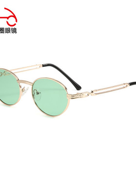 两个圈 欧美个性墨镜女圆框女太阳镜男士外贸蒸汽朋克眼镜男