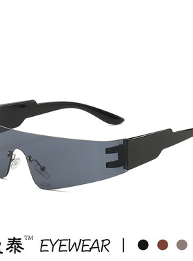 无框太阳镜女Y2K朋克风运动太阳眼镜跨境新款男士炫彩时尚墨镜