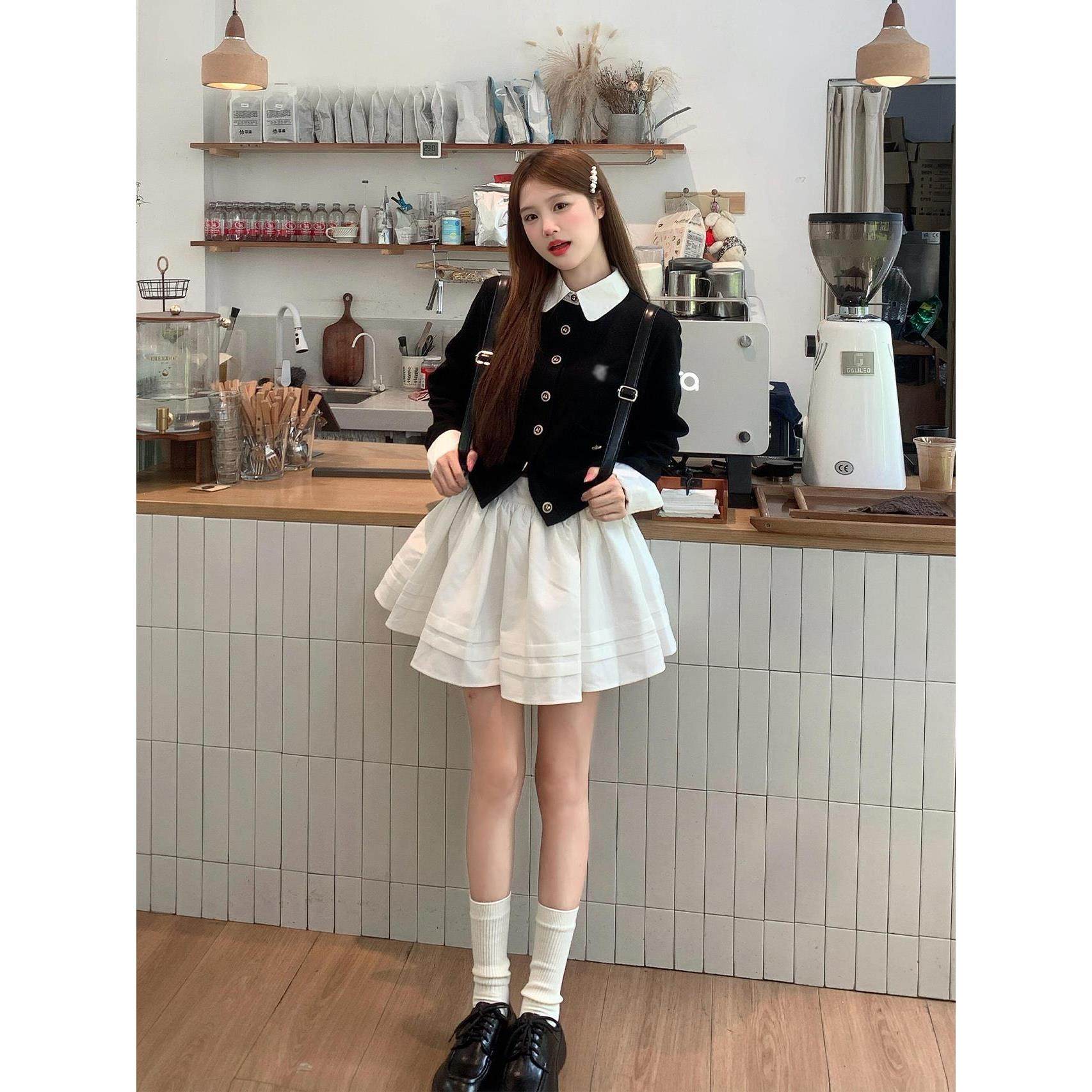 学院风早秋穿搭一整套撞色拼接假两件开衫卫衣百褶半身裙子两件套,淘宝优惠券,粉丝福利购,淘宝优惠卷