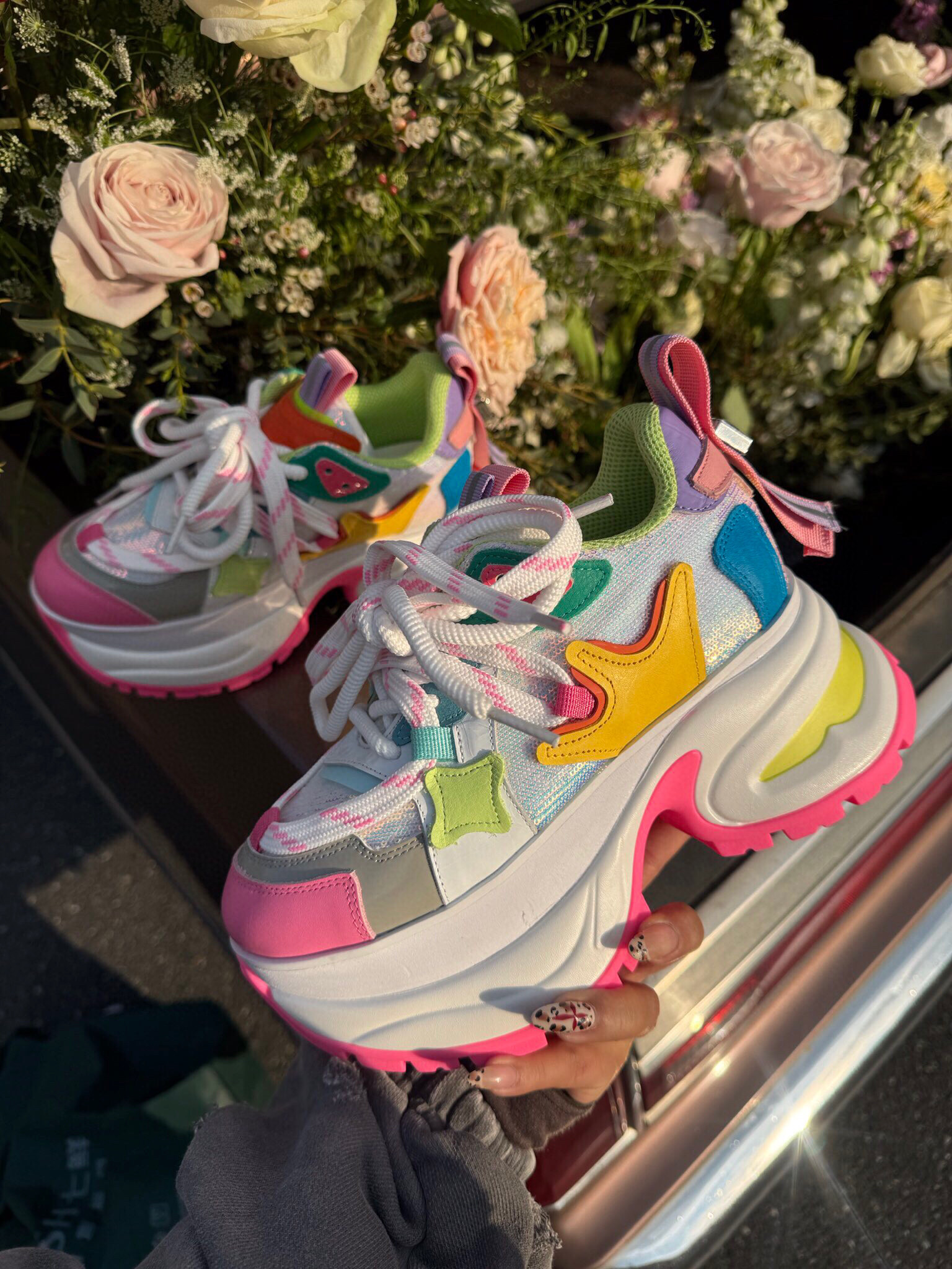 欧洲站原厂真皮厚底老爹鞋女25新款松糕增高跟8cm拼色运动休闲鞋,淘宝优惠券,粉丝福利购,淘宝优惠卷