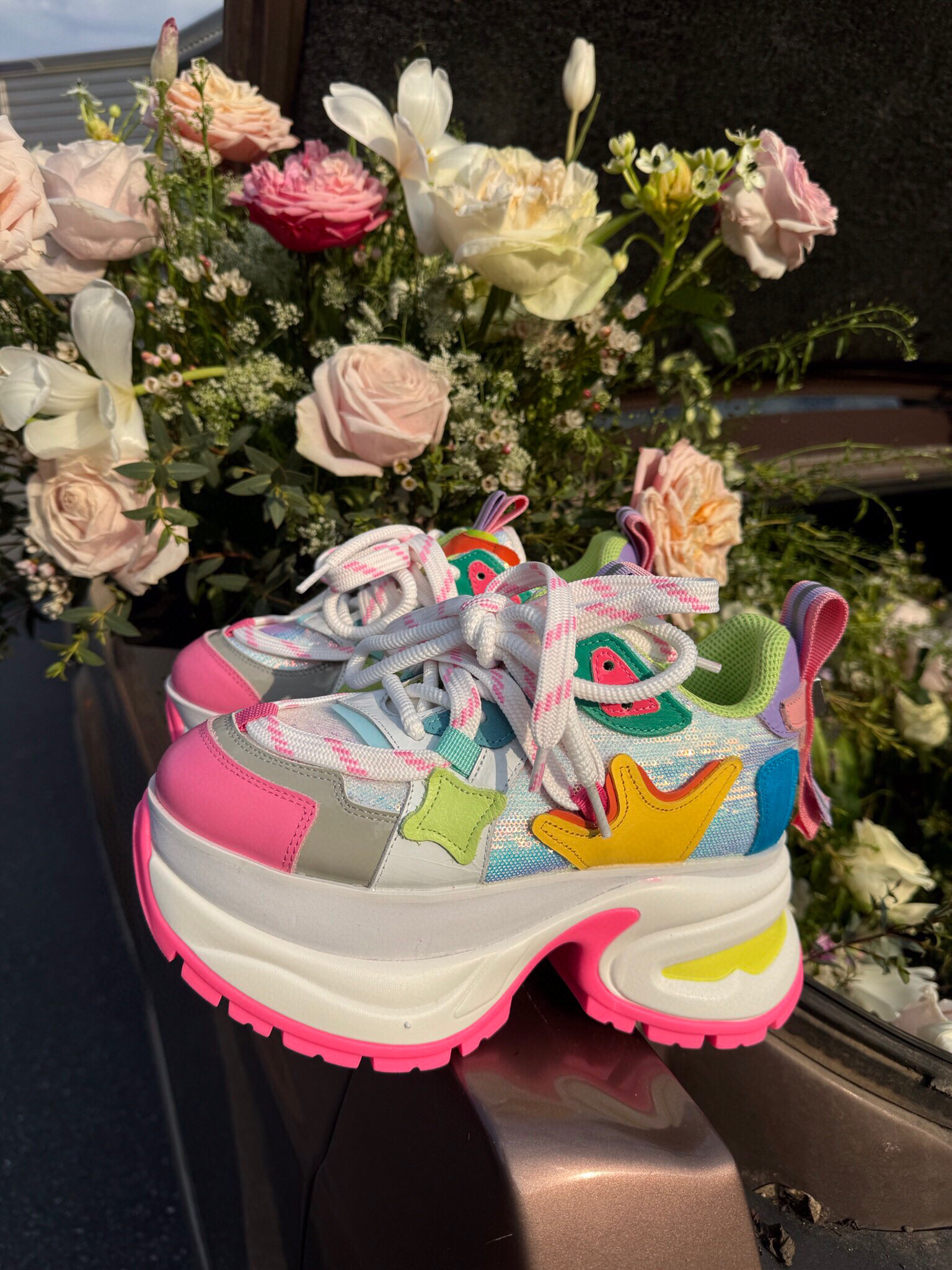 欧洲站原厂真皮厚底老爹鞋女25新款松糕增高跟8cm拼色运动休闲鞋,淘宝优惠券,粉丝福利购,淘宝优惠卷