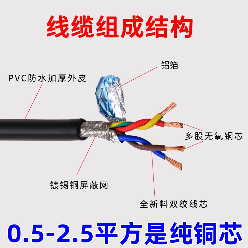 双绞屏蔽线RVSP 2 4 6 8芯0.2 0.3 0.5平方编码器485信号线抗干扰