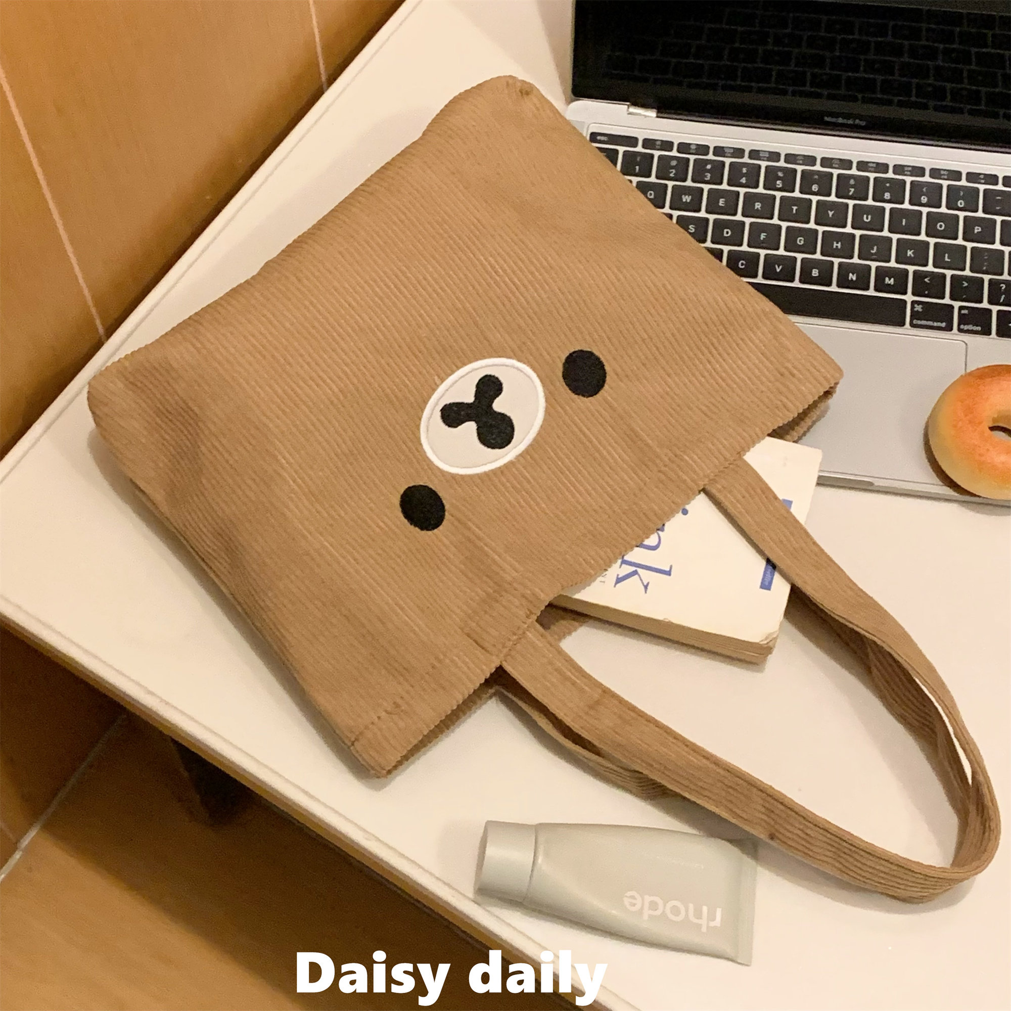 可爱轻松熊帆布包单肩手提高颜值多功能学生上课通勤托特包手提袋,淘宝优惠券,粉丝福利购,淘宝优惠卷