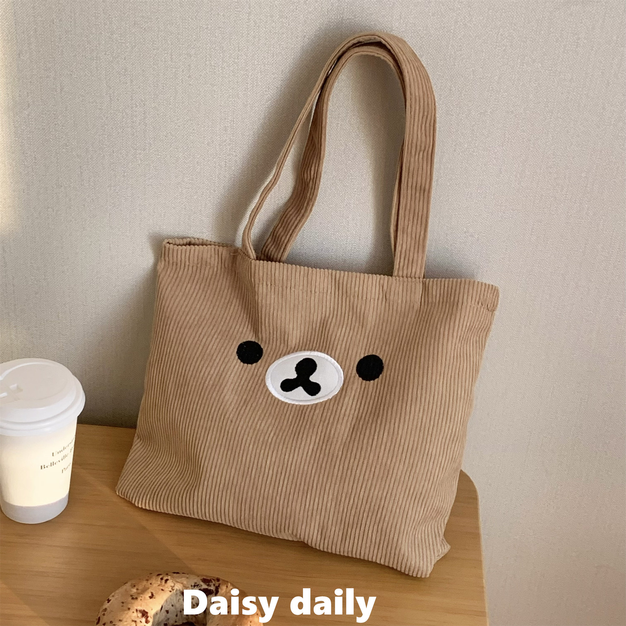 可爱轻松熊帆布包单肩手提高颜值多功能学生上课通勤托特包手提袋,淘宝优惠券,粉丝福利购,淘宝优惠卷