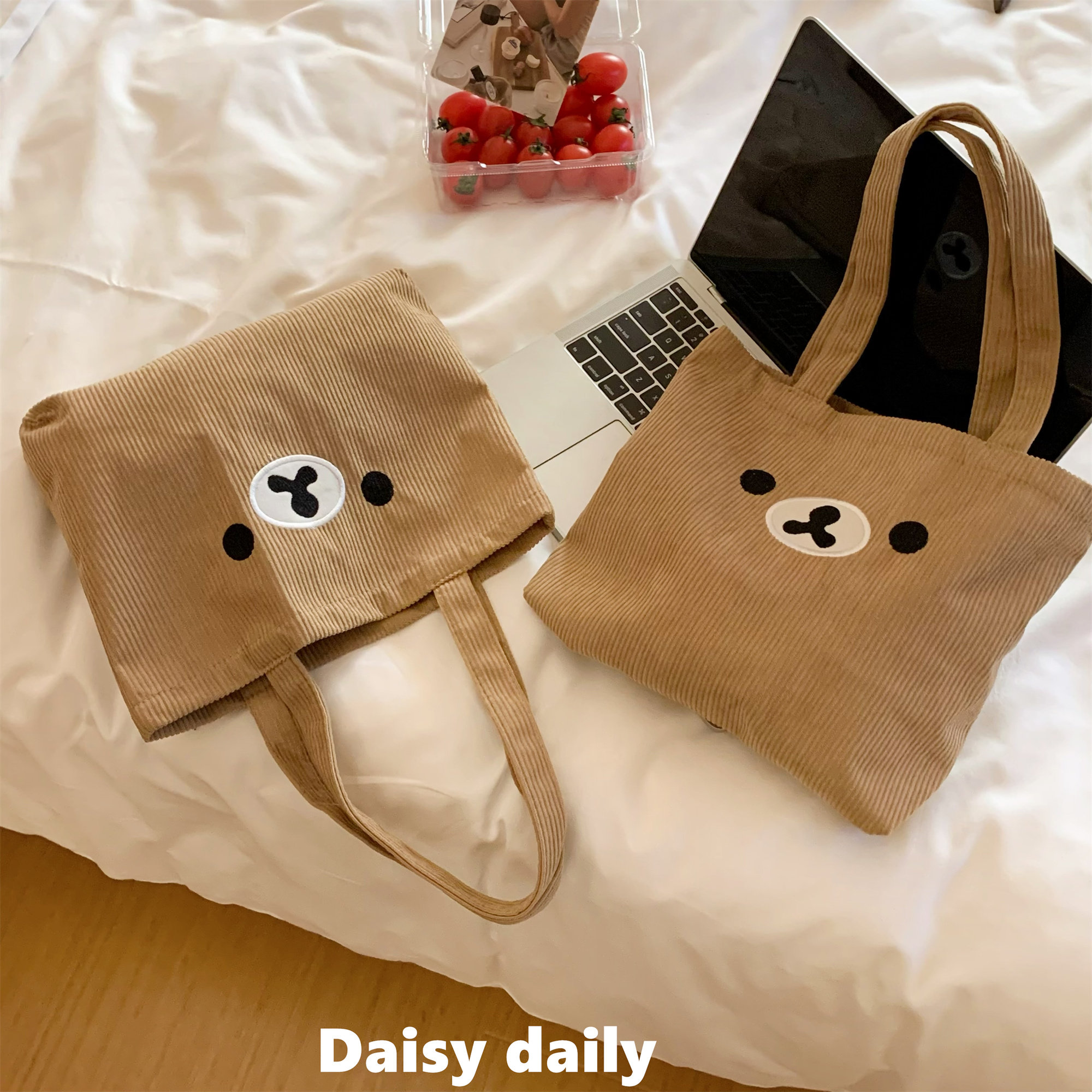 可爱轻松熊帆布包单肩手提高颜值多功能学生上课通勤托特包手提袋,淘宝优惠券,粉丝福利购,淘宝优惠卷