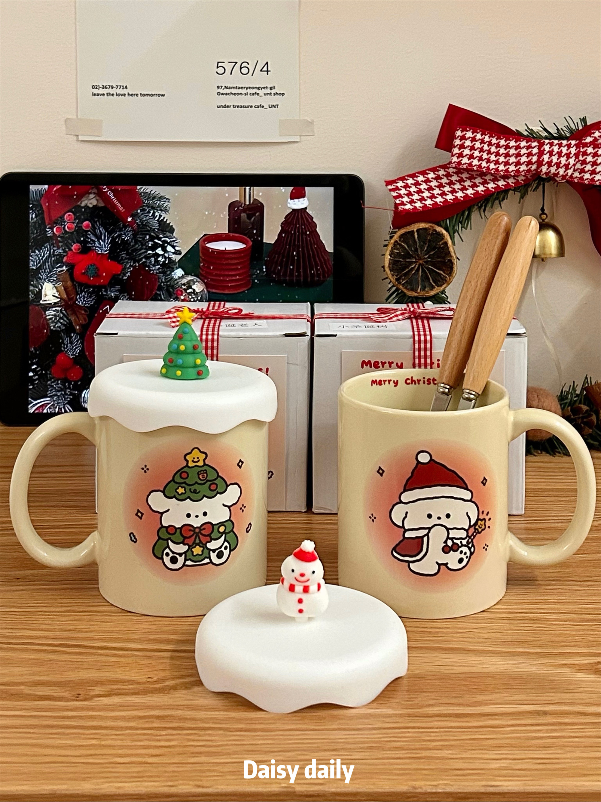 原创圣诞小狗系列陶瓷马克杯家用把手杯咖啡杯礼盒装情侣礼物杯子 - 图3