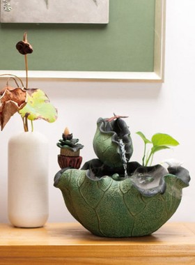 流水摆件客厅新中式茶桌水景鱼池