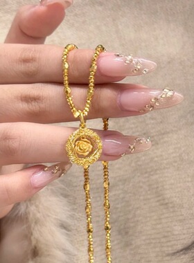 金店同款沙金玫瑰花吊坠项链女满