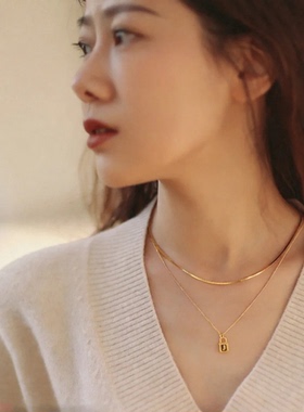 链条同款26字母项链女锁头锁骨颈