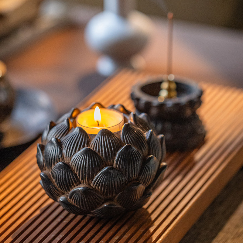 复古莲花烛台摆件中式古风禅意国风茶道茶桌檀香塔香底座托盘香插,淘宝优惠券,粉丝福利购,淘宝优惠卷