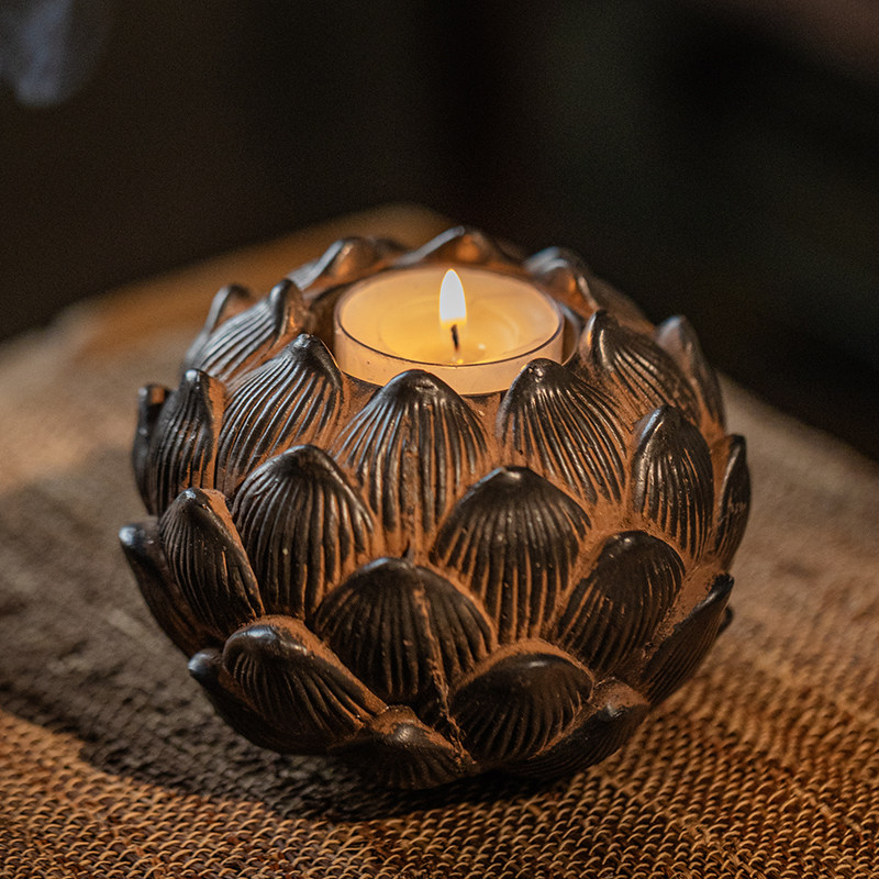 莲花烛台摆件复古中式禅意檀香塔香底座蜡烛台茶室茶道茶桌面摆件,淘宝优惠券,粉丝福利购,淘宝优惠卷