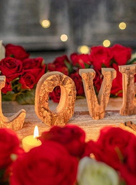 天然原木英文字母场景布置装饰