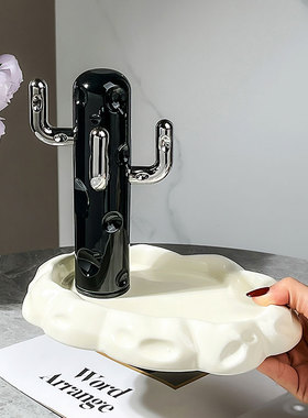 高级感仙人掌装饰摆件托盘置物架