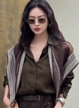 三角巾小披肩咖色小丝巾女百搭