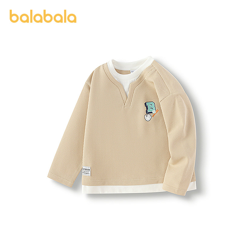 巴拉巴拉童装儿童长袖T恤男童春装假两件华夫格字母印花套头上衣,淘宝优惠券,粉丝福利购,淘宝优惠卷