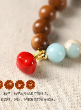 森系国潮民族风原生态顺白星月拼库克菩提寿山石珠跑环编绳手链