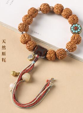2023新品大金刚菩提爆肉菩提原籽复古藏式玛瑙绿松石编织麻绳手持