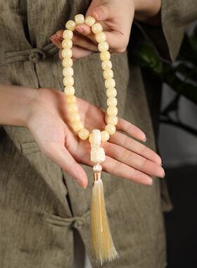 自然原生态风化菩提白玉菩提手持醒狮冰丝流苏国潮文艺汉服手串