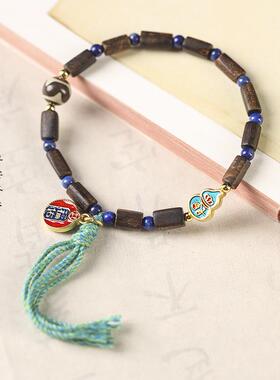 民族风原创达拉干沉香混搭冰飘南红手编绳森系福佑平安单圈女手链