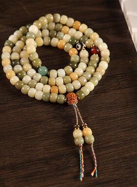 风化菩提根奶绿丸子圆珠老型珠双圈约108佛手穗子文玩绕指柔手串