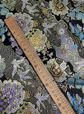 西阵织牡丹团高缎仿缂丝工艺提花缎汉服比甲马甲孔雀古风女装高端